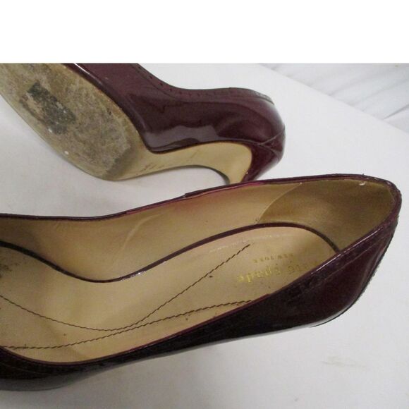 Kate Spade  Dark Red Patent Leather Peep-toe Perforated Heels - Size 9.5 - Picture 4 of 9